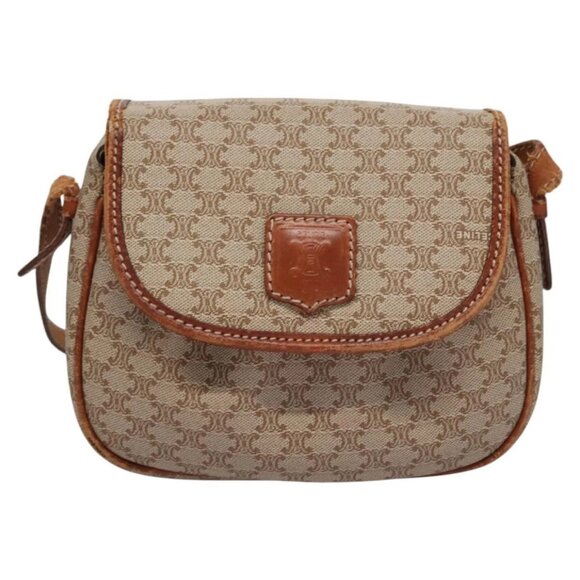 CELINE Macadam Canvas Shoulder Bag PVC Leather Beige Auth - Picture 4 of 16